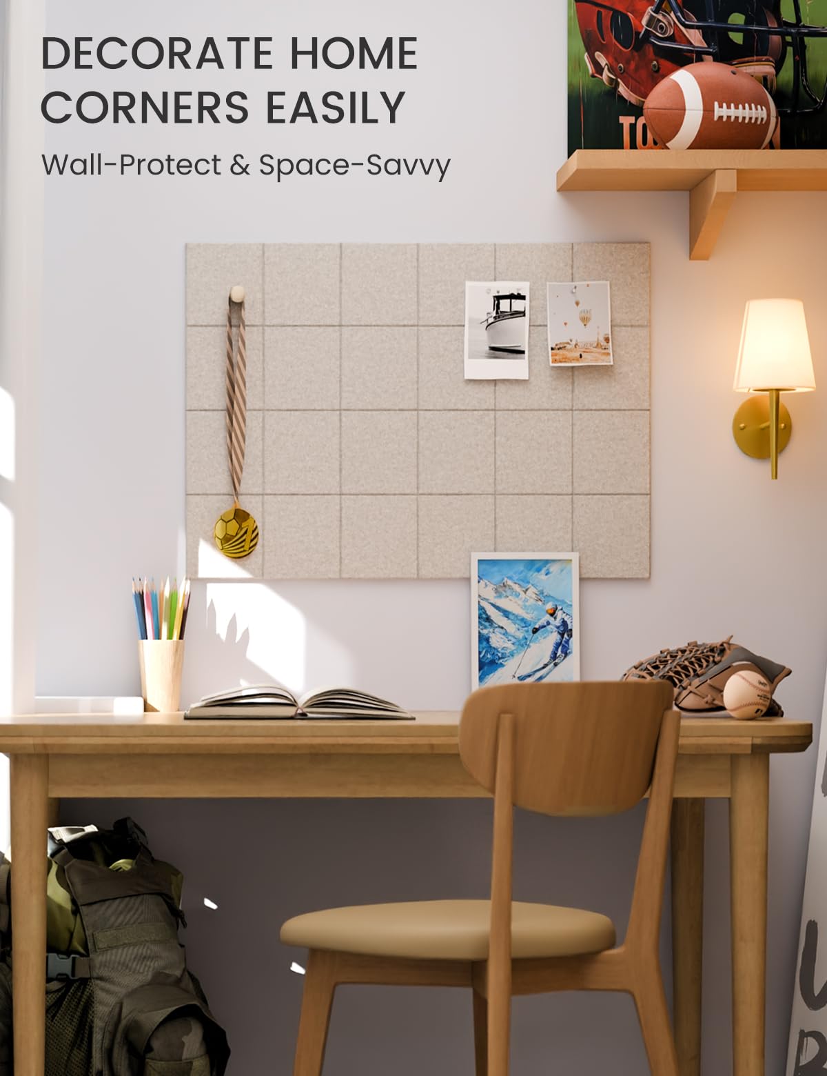 Felt Bulletin Board Tiles -28"x18" Cork Board Alternative for Office Decor, Push Pin Board Wall Organizer 6-Pack - Oatmeal