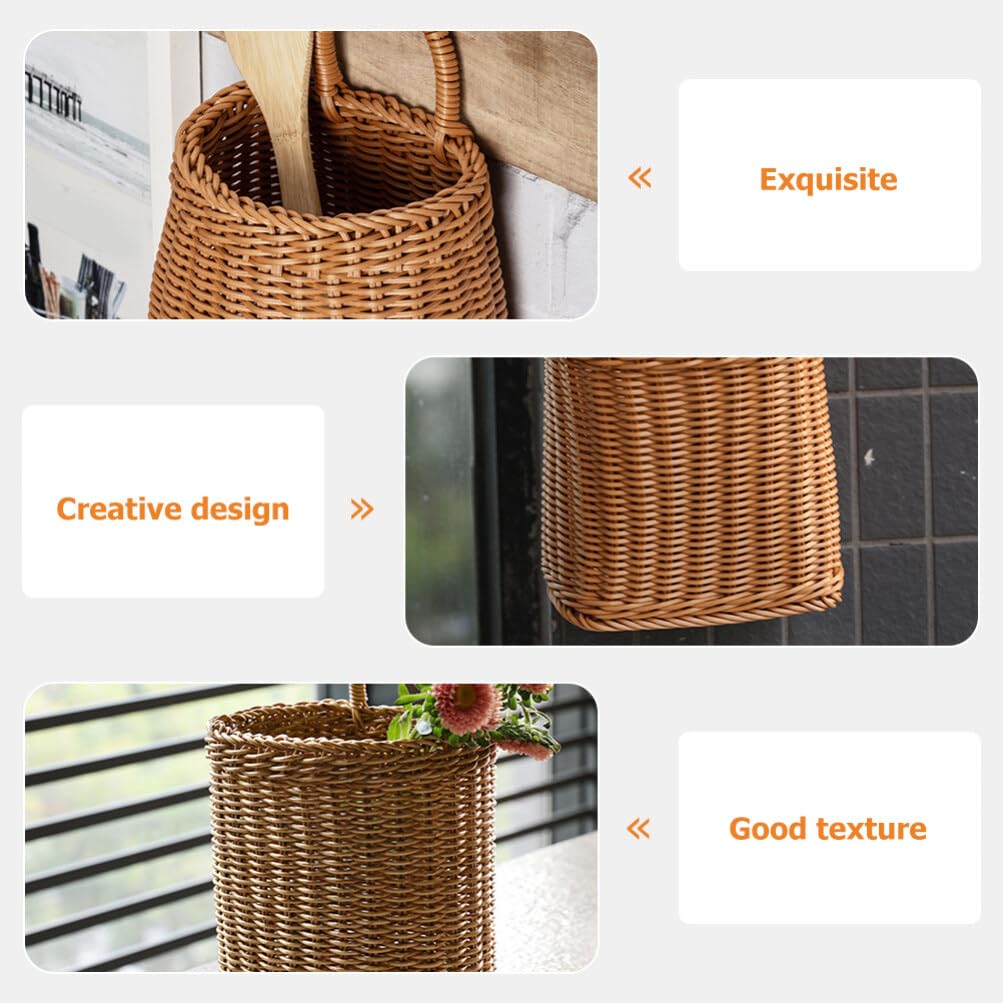 Woven Seagrass Storage Basket - Wall Mounted Planters with Rattan Flower Pot - Hanging Wicker Basket