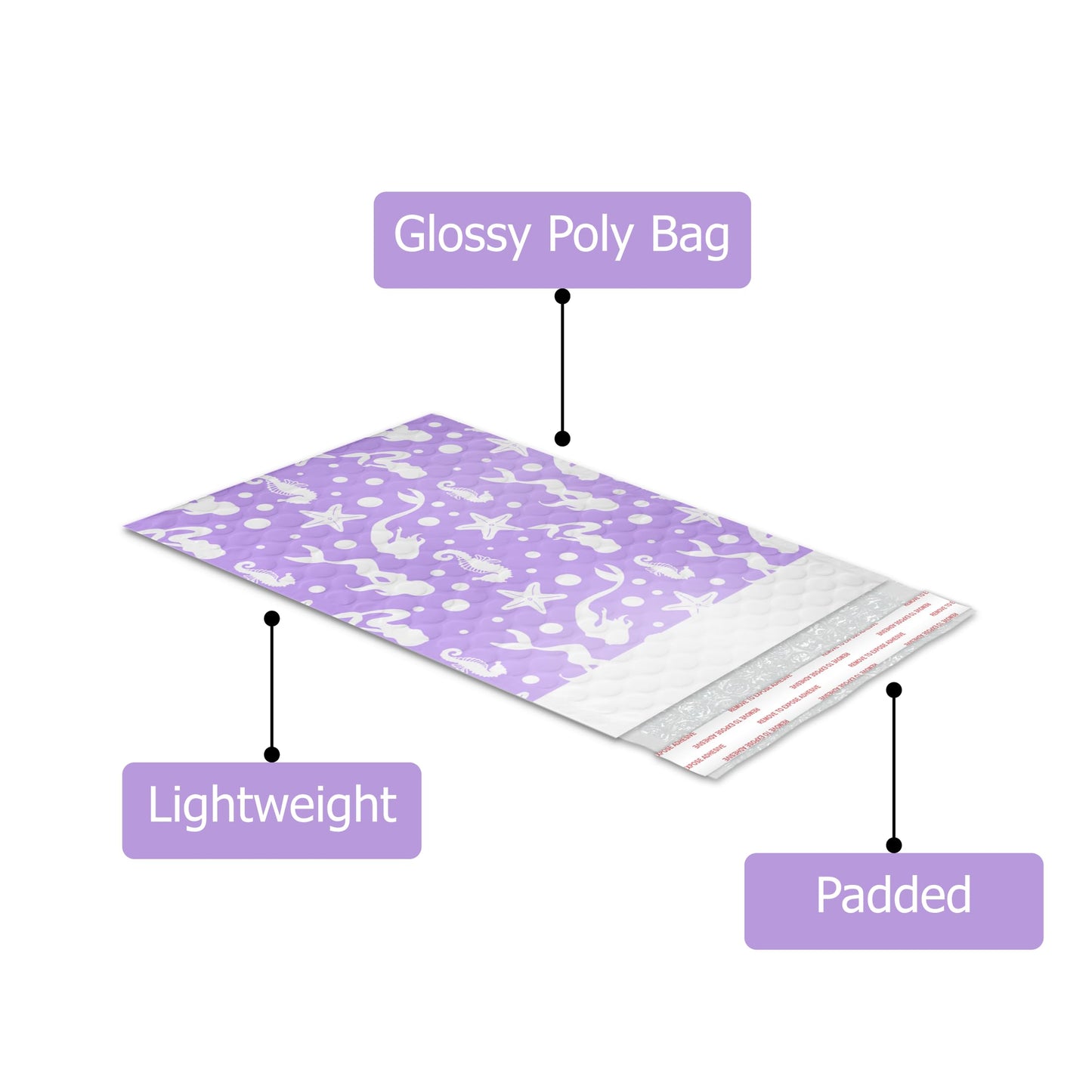 Pro Supply Global Purple Mermaids Self-Seal Bubble Mailers Padded - 6"x9" (20 Pieces) - A Colorful Shipping Envelopes Bags for Small Items Packaging, Mailing, Gifts, Documents, Crafts and Accessories.