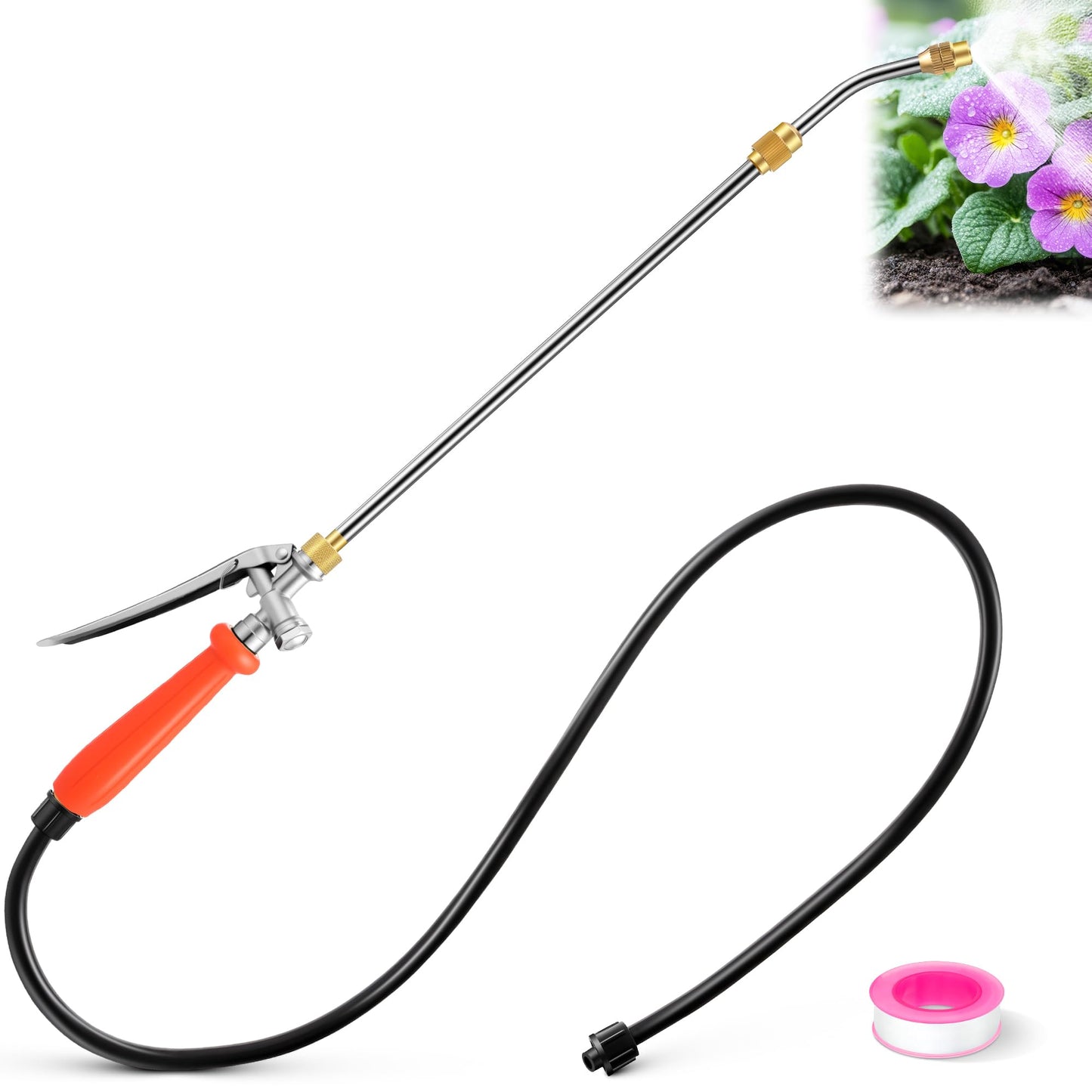 Enhon 29" All Metal Replacement Sprayer Wand, Built in Shut Valve Stainless Steel Spray Wand, Retractable Stainless Steel Pump Action Pressure Sprayer with Adjustable Nozzle & Hose