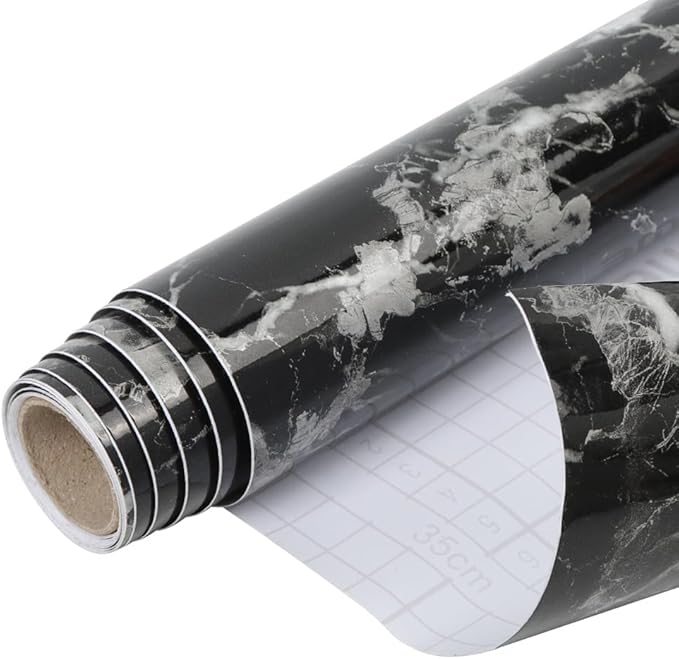 Arthome Black Marble Contact Paper, Peel and Stick Black Paper, Self Adhesive