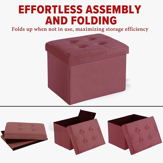 LINMAGCO Storage Ottoman Folding Foot Stool Velvet Footrest