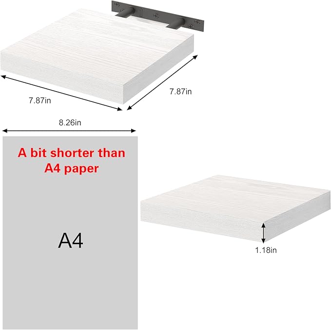 Fixwal 8inch Floating Shelves for Wall, Small White Shelves Wall Mounted Shelf