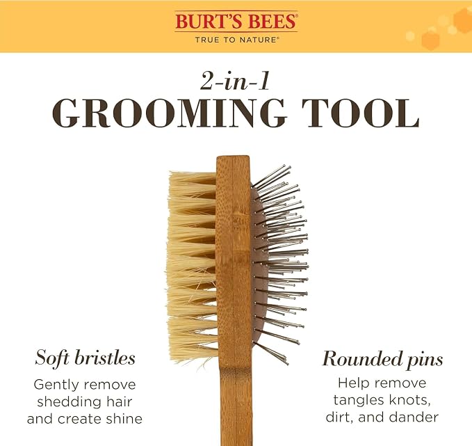 Burt's Bees for Pets Double Sided Pin and Hemp Bristle Dog Brush, Reduces Shedding, Removes Tangles and Loose Hair for All Coat Types, Sustainable Bamboo and Recycled Materials - 2 Pack