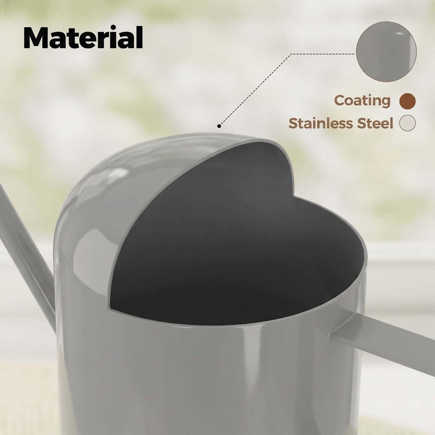 Bamworld Small Watering Can Indoor Outdoor Plant Black Metal Stainless Steel Long Spoutt Flowers Watering Cans for House Garden Plants 10OZ Watering Bottle Cute Stylish Gardening Decoration(Grey)