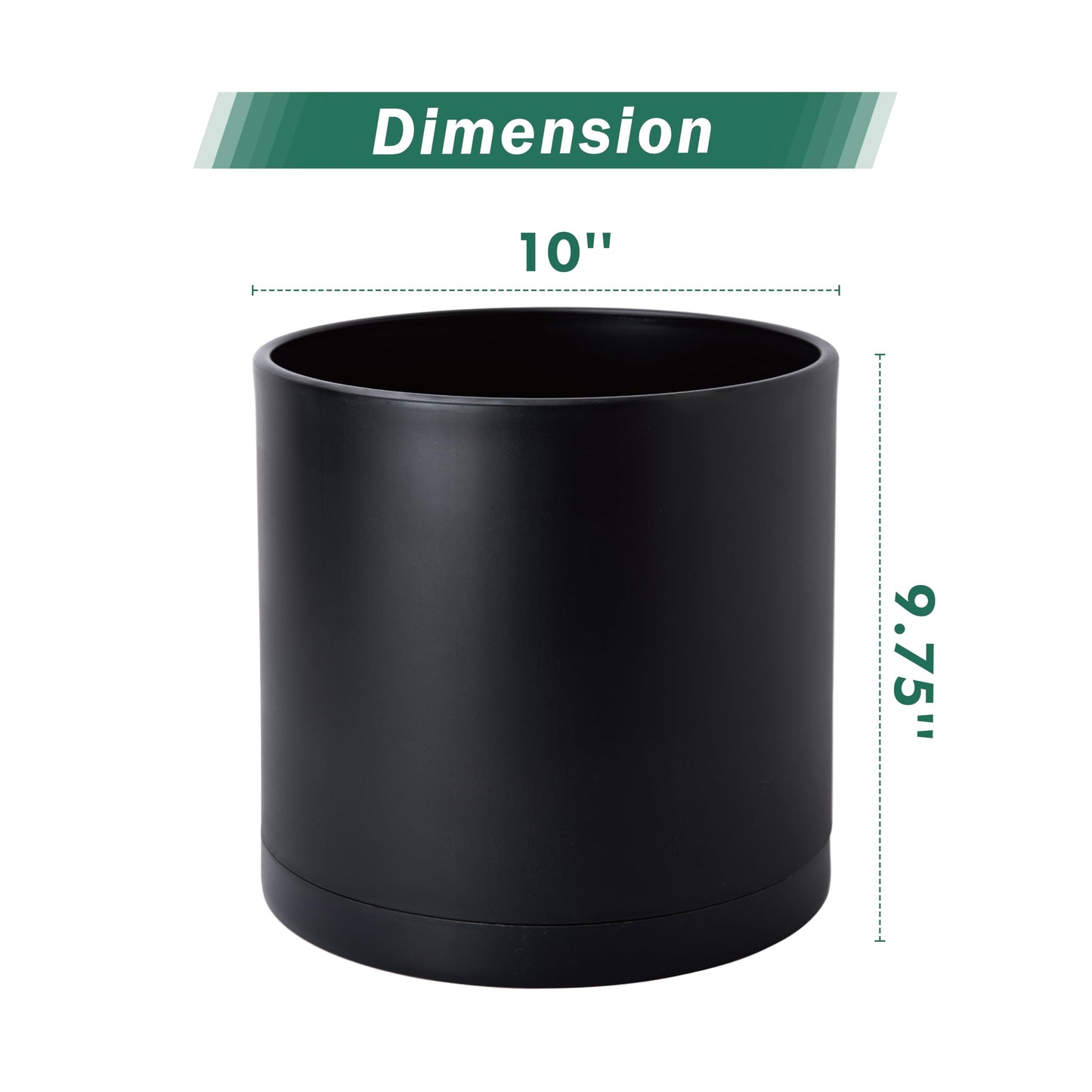 D'vine Dev 2 Pack 10 Inch Modern Plastic Plant Pots, Cylindrical Garden Planters for Plants with Drainage Holes and Saucers, Black, 74-Y-N-1