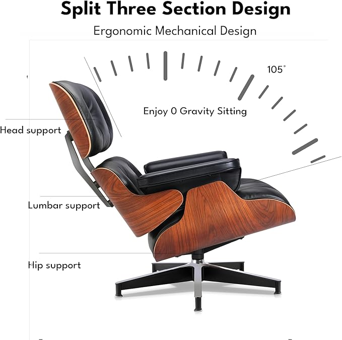 Black PU Leather, Mid Century Chaise Lounge Chair Indoor, Chair