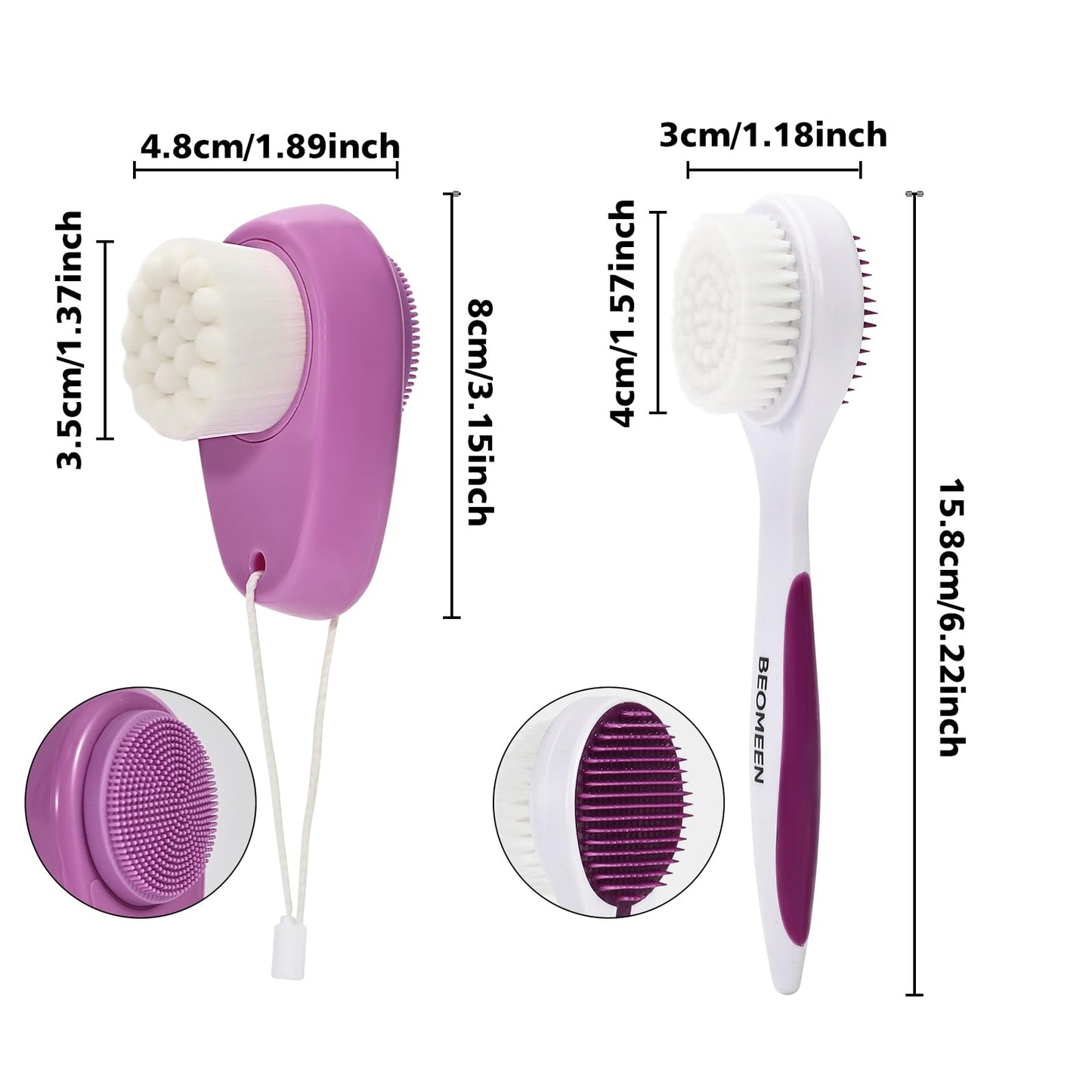 2 Pack Facial Cleansing Brush 2 in 1 for Face Exfoliation, Soft Bamboo Charcoal Microfiber Bristle Dual Face Silicone Scrubber Brush for Pore Deep Cleansing Skincare with Lid, Black+Gradient