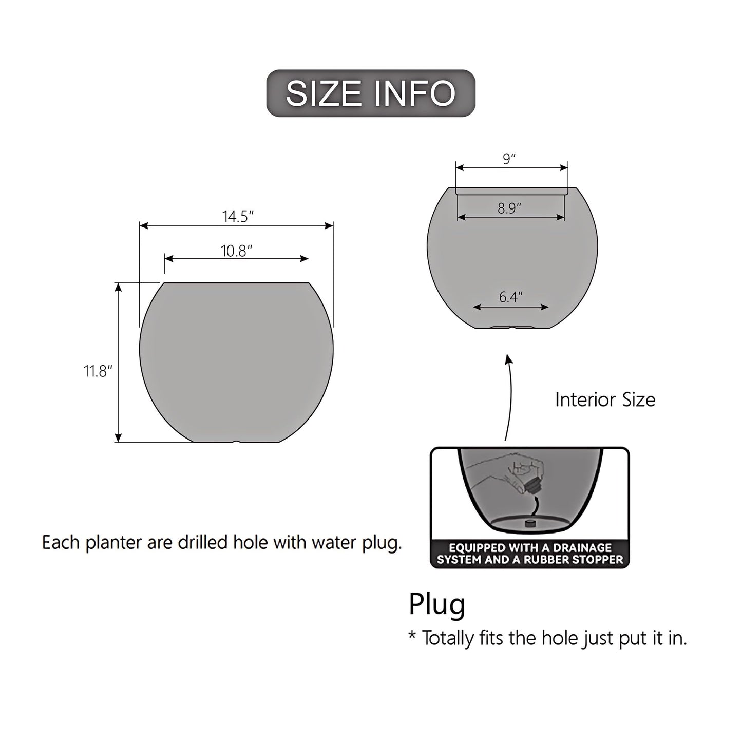 14.5 Inch Dia Plastic Round Black Planters for Outdoor Plants, Plant Pot with Drainage Holes and Plug for Home Patio Garden, Large Flower Pot for Indoor and Outdoor Plants, 11.8 H (8.9" Pot Opening)