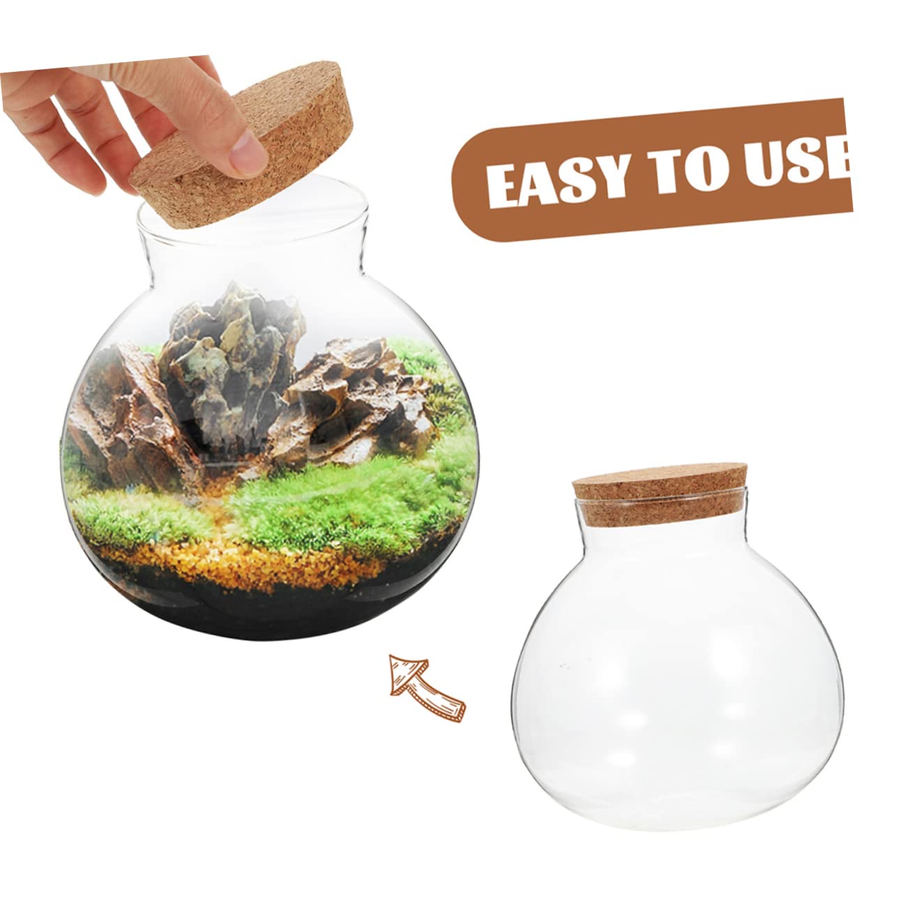 EPIGEIST Round Glass Terrarium Bottle with Cork Stopper Multi Purpose DIY Plant Holder for Succulents Home Decor and Events Micro Landscape Jar