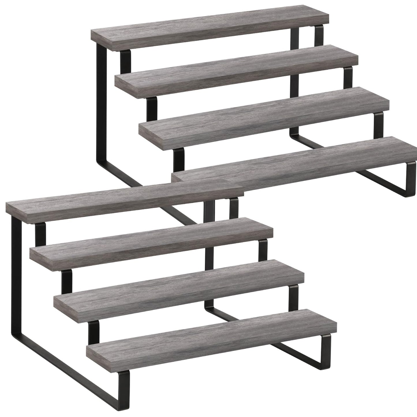 YINMIT Wooden Display Riser Stand, Tiered Perfume and Cologne Organizer Stand, 4 Tier Spice Rack Organizer, Rustic Display Shelf for Candles (4 Tier,2Pack,Grey)