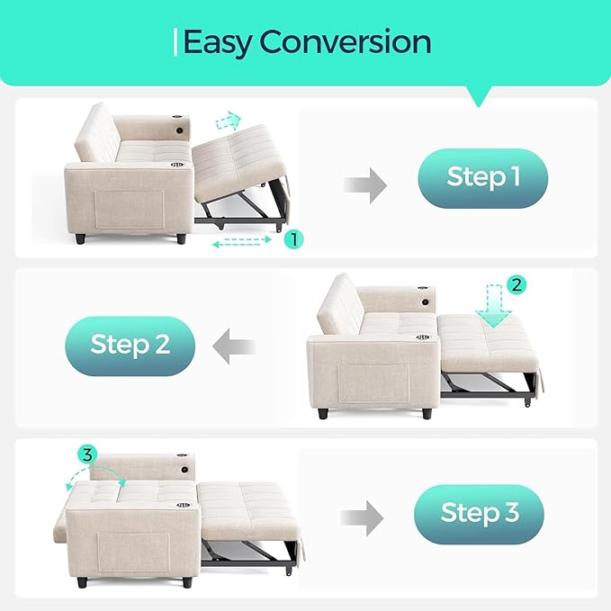 LINSY Sleeper Sofa Bed, Small 3 in 1 Convertible Loveseat Sleeper Couch