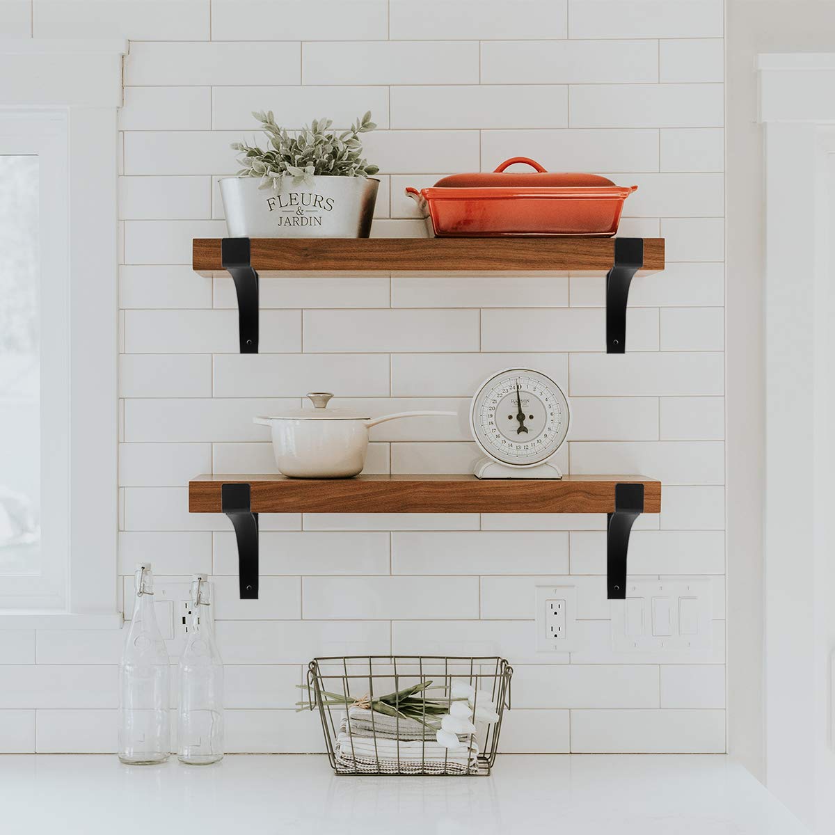 Heavy Duty Shelf Brackets, 8 Inch 6-Pack Exquisite Shelf Brackets, Strong Support Mental L Brackets Heavy Duty Floating Shelf Brackets, Black