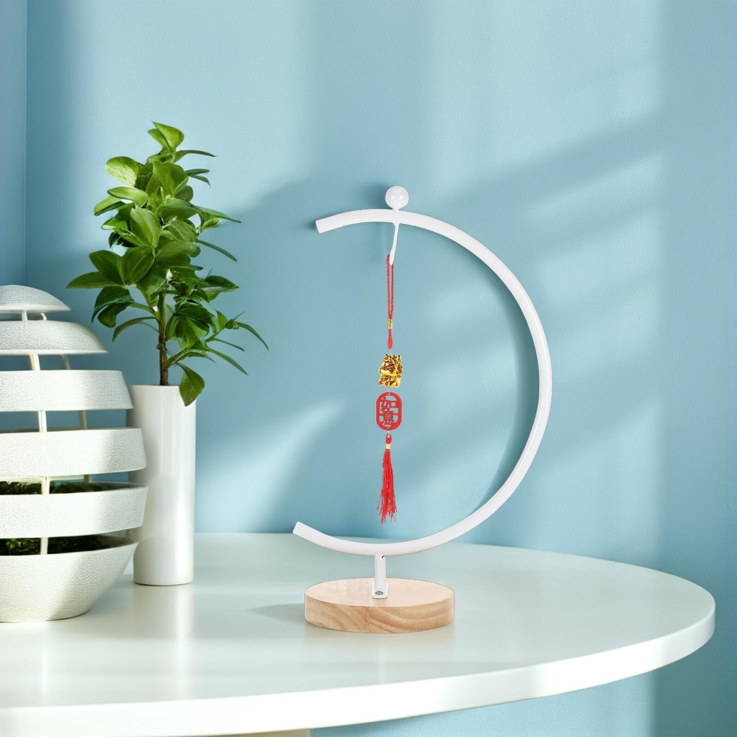 PRETYZOOM Ornament Display Stand with Base Stable Iron Hanging Hook for Air Plants and Glass Terrarium Globes Space-saving Rack for Tabletop Decor Elegant Holder for Ornaments