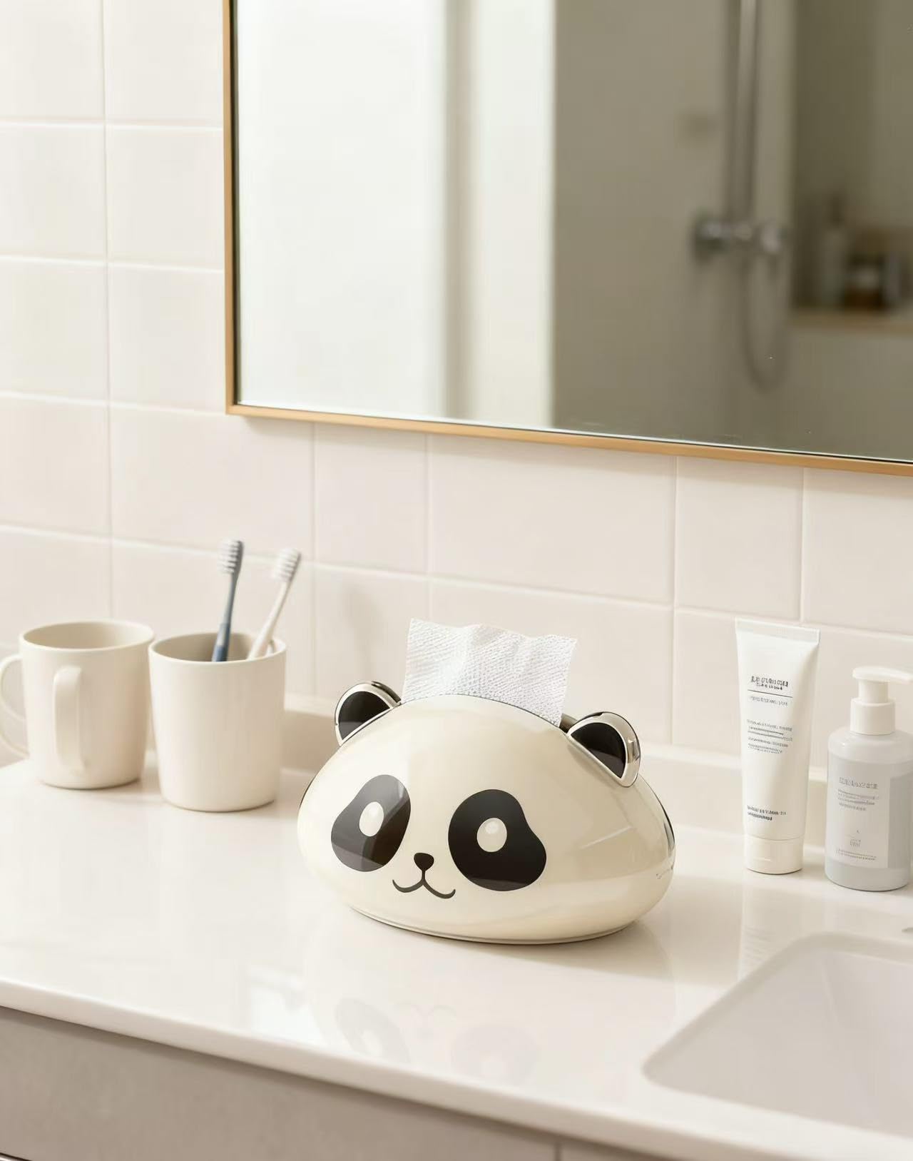 Desktop Tissue Holder,Cute Tissue Box Cover,Black-and-White Animal Pattern Design,Ideal for Office Or Living Room Napkin Storage