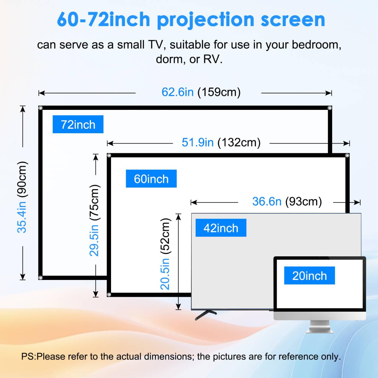 60 Inch Projector Screen, OKEDUO 4K 16:9 HD Portable Black Backing Movie Screen, Anti-Crease Indoor Outdoor Simple Install Foldable Projection Screen for Camping, RVing, Outdoor Theater Nights