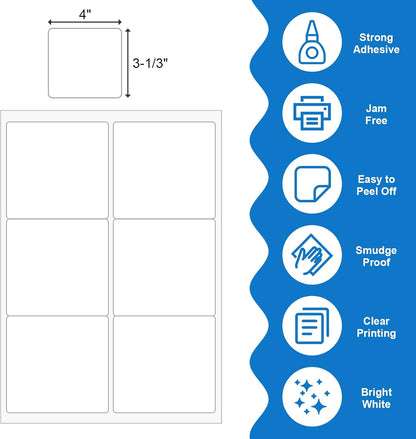 BESTEASY 3 1/3" x 4" Labels Shipping Labels for Laser Inkjet Printers, 6 Up Self Adhesive FBA Address Labels, White Matte Mailing Label Stickers (100 Sheets, 600 Labels)