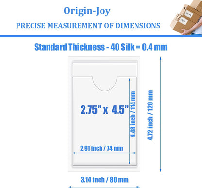 Origin-Joy 35 PCS Self Adhesive Index Card Pockets with Top Open, Clear Plastic Label Holder for Cards of Note, Library and Business, Adhesive Label Pockets & Card Holder (2.75 x 4.5 inch)