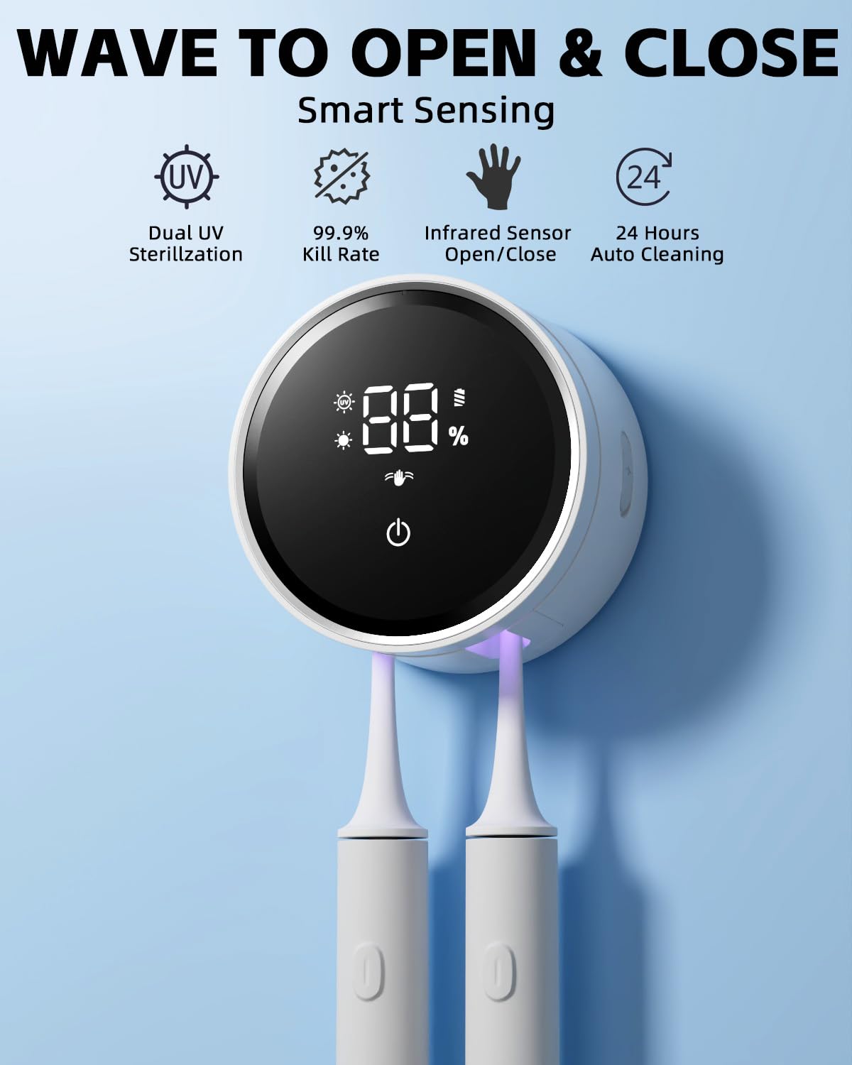 Toothbrush Holders for Bathroom, WONICO Toothbrush Sanitizer Holder, Tooth Brush Wall-Mounted Cleaner Organizer with Auto-Inductive Cover, Air Drying Fits Most Electric, Manual and Kids’ Toothbrushes