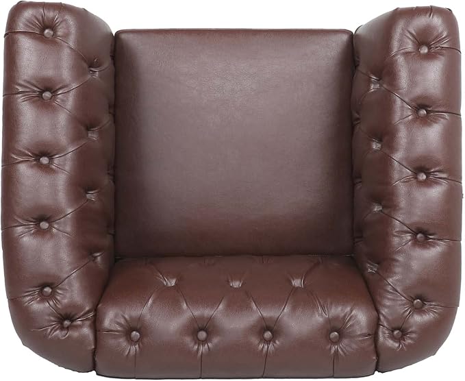 LEVNARY Leather Chesterfield Chair, Mid-Century Modern Single Sofa Chair