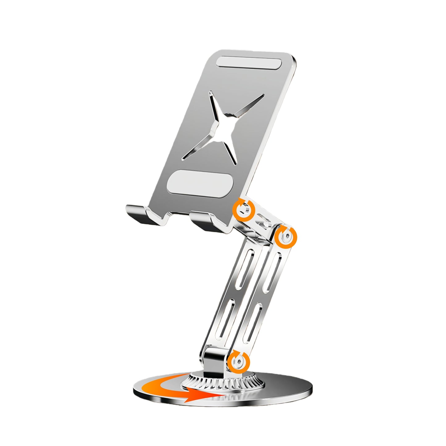 Briteroh All-Metal Cell Phone Stand 360° Rotatable & Height Adjustable - 25KG Super Load-Bearing, Foldable Desk Stand for Phone, Compatible with iPhone 17/16/15/14, Nintendo Switch, Silver