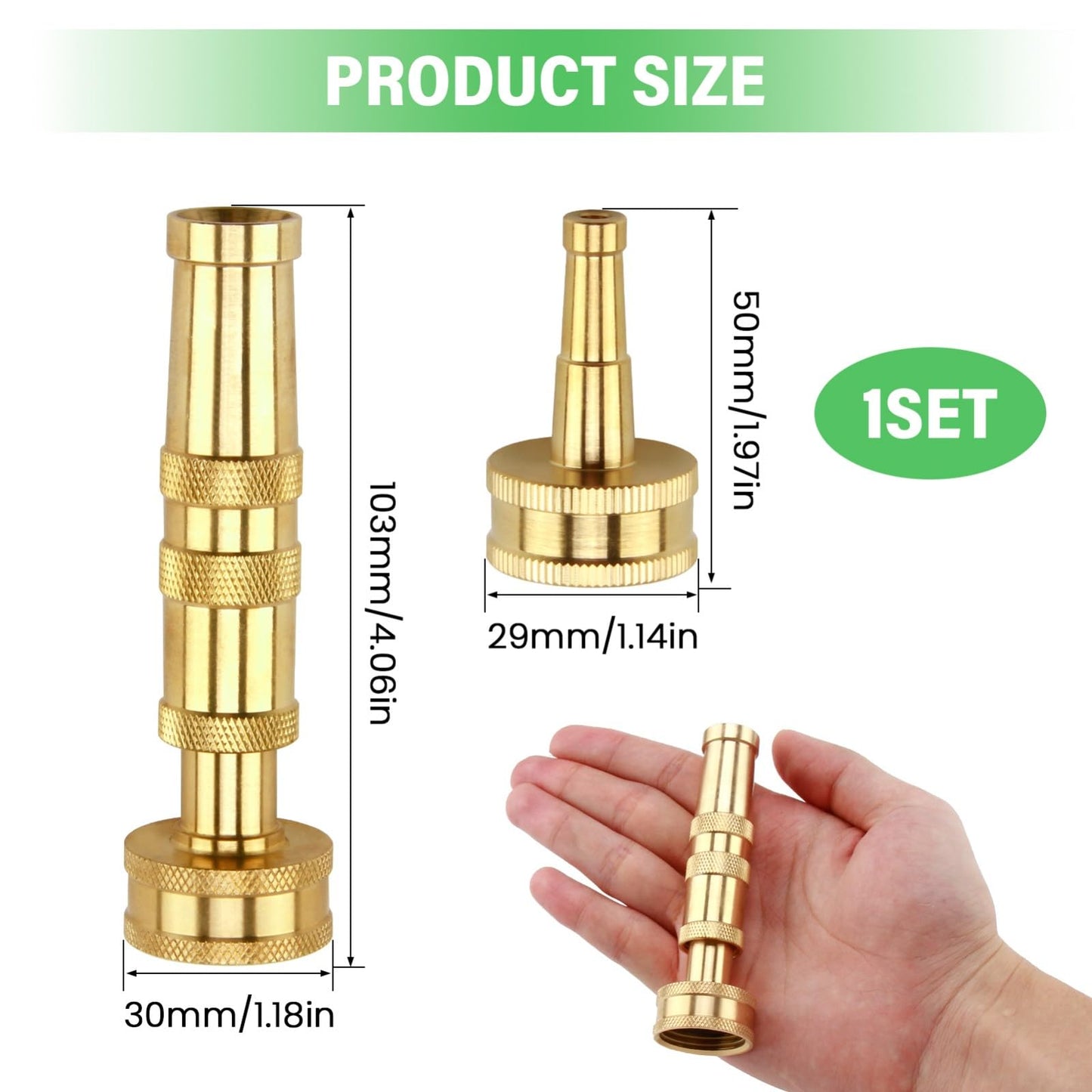ENNSOO Garden Hose Nozzle with Adjustable Twist, High Pressure Hose Nozzle with Solid Brass, Jet Sweeper Nozzle Water Hose Sprayer Nozzle for Garden