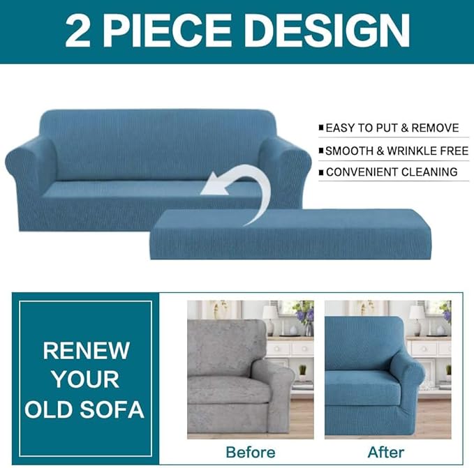 Turquoize Stretch Sofa Slipcover 2 Pieces Sofa Cover Couch Cover