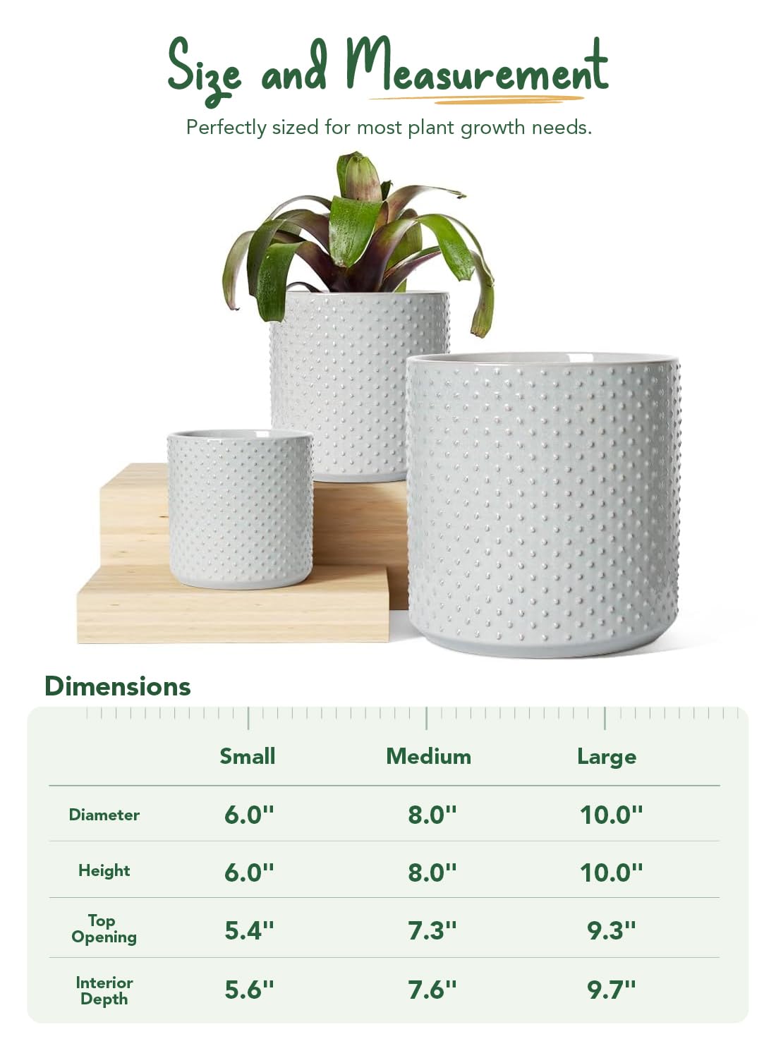 LE TAUCI Ceramic Pots for Plants, 10/8/6 Inch Indoor Planters with Draiange Hole, Silicone Plug & Mesh Pad, Modern Rasied-Dots Pots for Home Office, Set of 3, Glossy, Star Gray