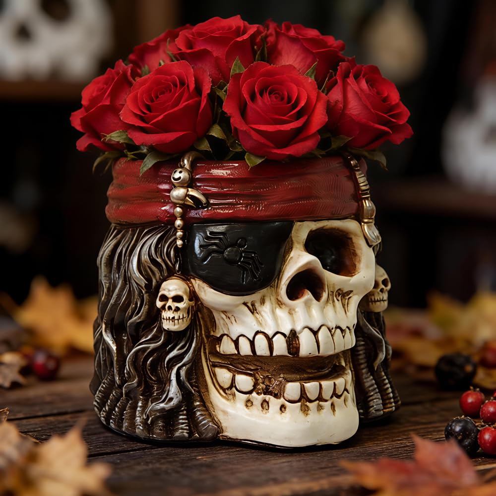 Skull Planter, Skulls Flower Pot, Skull Bowl, Skeleton Succulent Pots, Gothic Plant Pots with Drainage, Goth Statue Flower Pots, Indoor/Outdoor Pirate Figurine, Halloween Decoration, Funny Home Decor
