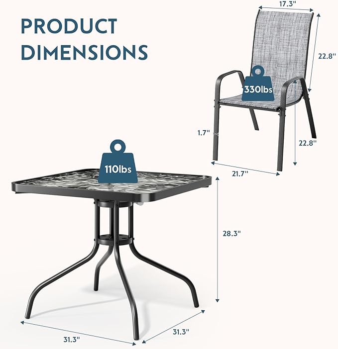 Arlopu 5 Piece Outdoor Patio Dining Set, Porch Furniture