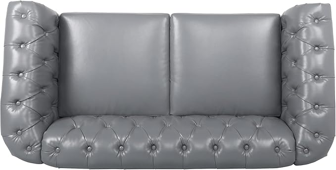 LEVNARY Leather Sofa, Chesterfield Tufted Upholstered 2 Seater Couch, Modern