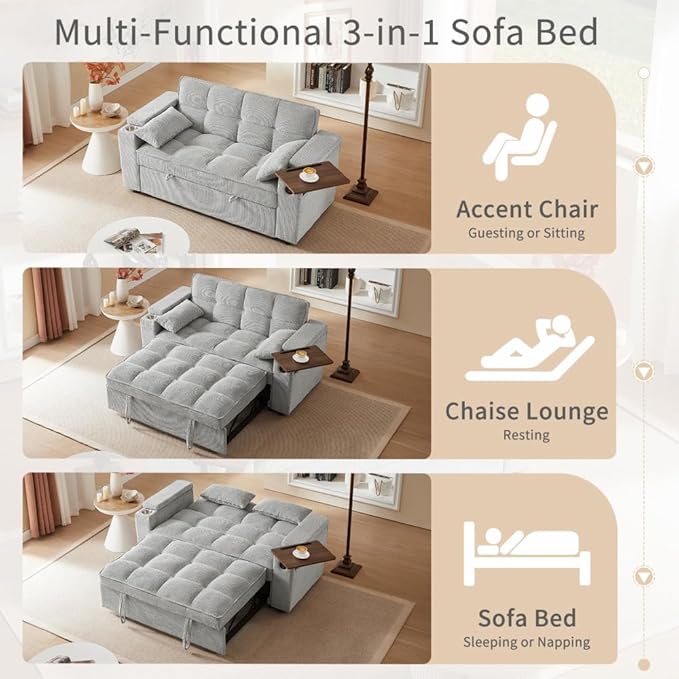 Auvsoce 65'' Convertible Sleeper Sofa Bed