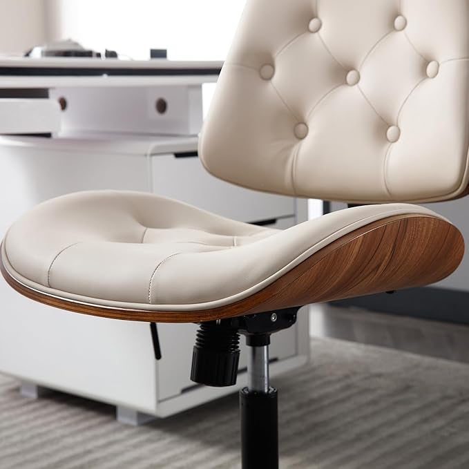 Armless Home Office Chair with Wheels, PU Leather Adjustable Height Computer