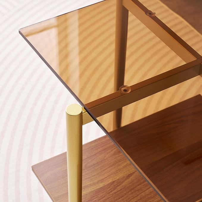 LumFurn Glass End Table, Mid-Century Modern Design Sofa Table, L41 x W21 x H17