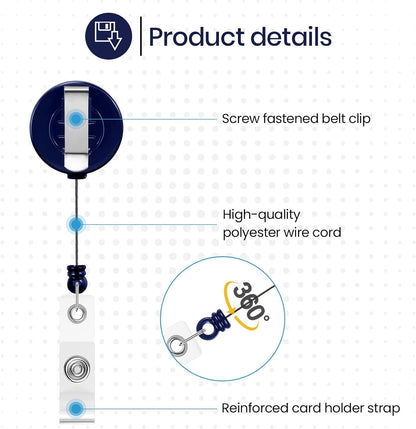 Zonon 100 Pieces Retractable Badge Reel Clips ID Card Holder Reel with Metal Belt Clip for Hanging Cards Key Chains, Name Badge Holders for Nurses Teachers Students(Dark Blue)