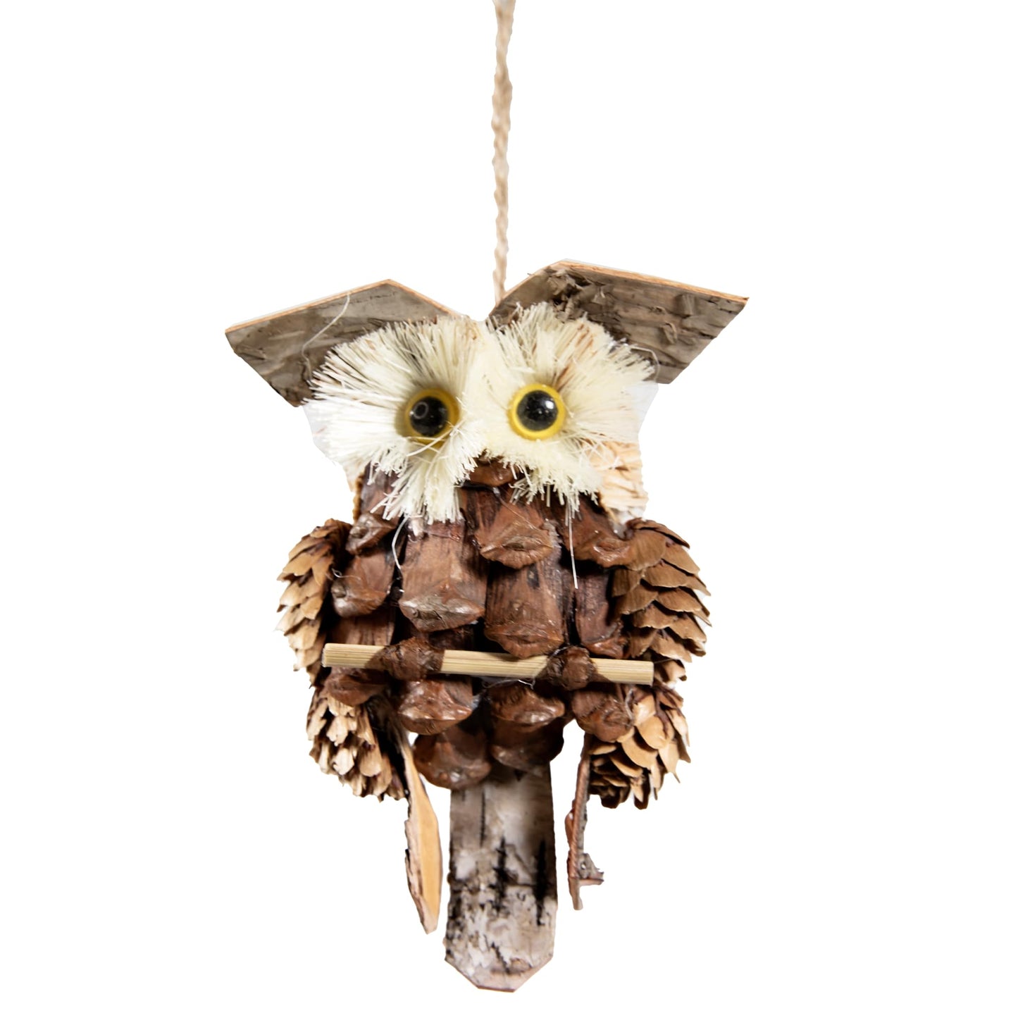 Cartanfill-Woodland Animal Owl Ornaments, Wood and Sisal, Set of 6 Assorted, Christmas Tree, Thanksgiving