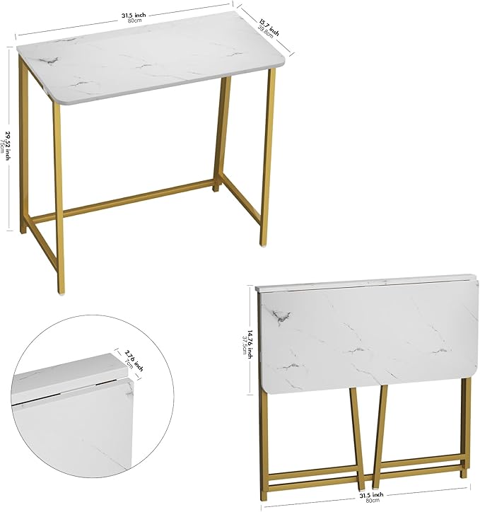 WOHOMO White Faux Marble Folding Desk, 31.5" Small Desk