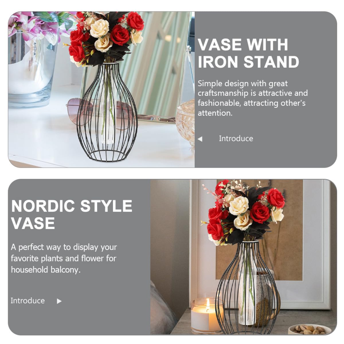 Beavorty Glass Tube Hydroponic Propagation Station with Black Iron Frame, Geometric Nordic Style Plant Terrarium Vase for Home Table Decoration