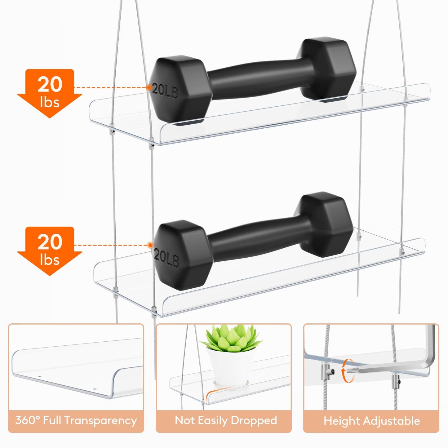 Lifewit 3-Tier Window Plant Shelves 15", Acrylic Adjustable Hanging Floating Shelf, Window Sill Extender for Succulent Plants, Micro Greens, Seed Starter Pots, Herb Planters 38 x 15 cm/15x6