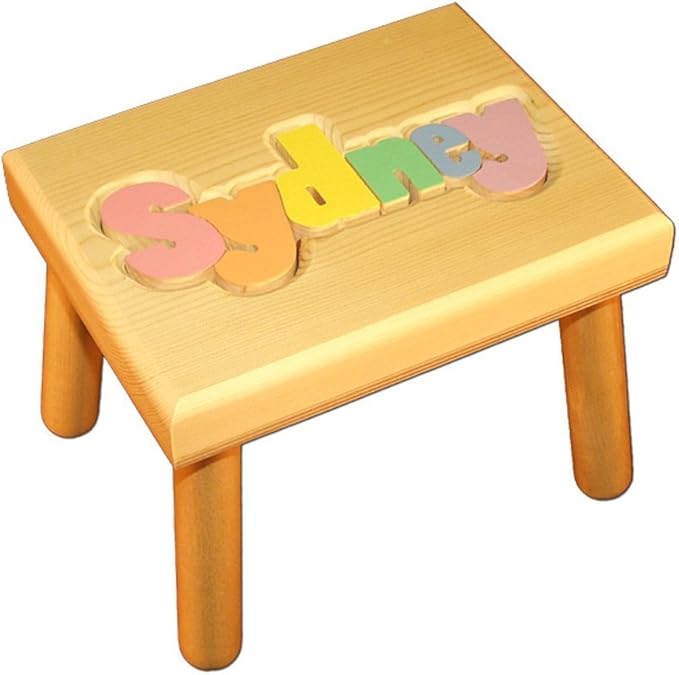 Damhorst Toys Personalized Wooden Child's Name Puzzle Stool Pastel Colors