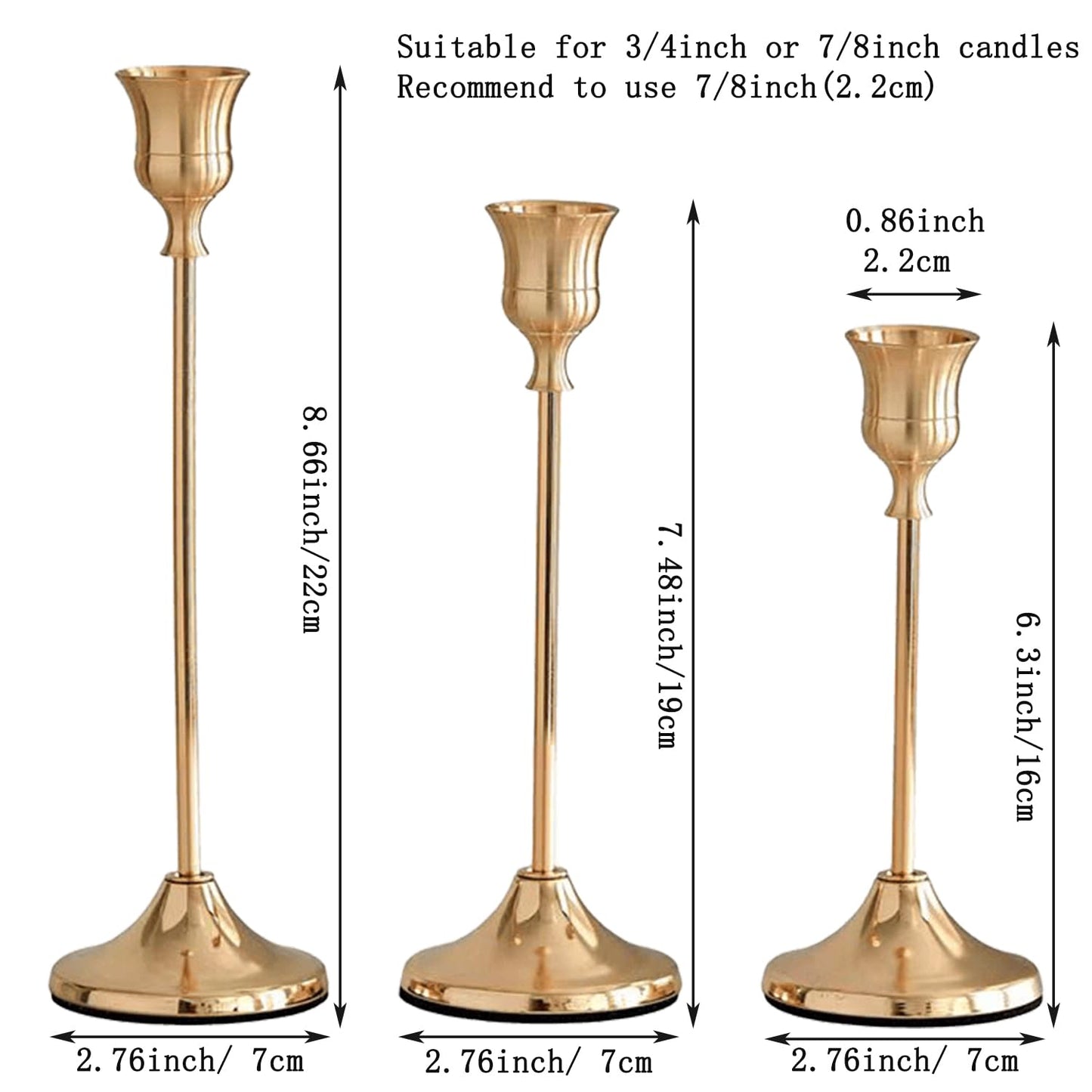 3 Sets(9 Pcs) Gold Candlestick Holders - Brushed Metal Taper Candle Holders with Anti-Slip Base, Vintage Brass Candle Stick Holder for Wedding Centerpieces, Dining Table, Fireplace & Mantel Dec
