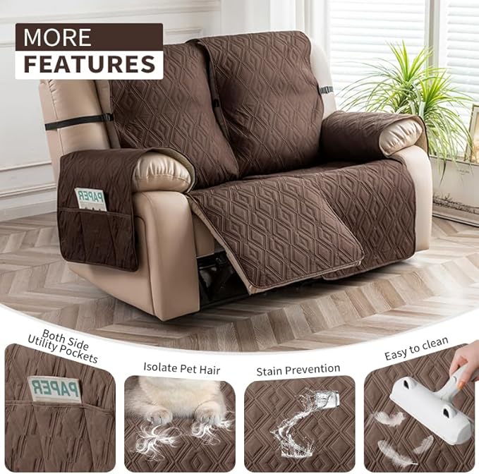 Genina Waterproof Loveseat Recliner Cover Non-Slip, Sofa Cover