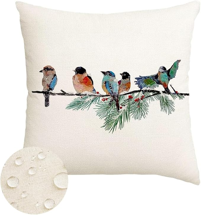 RABUSOFA Christmas Outdoor Pillow Covers Waterproof 18x18 Inch Birds Christmas