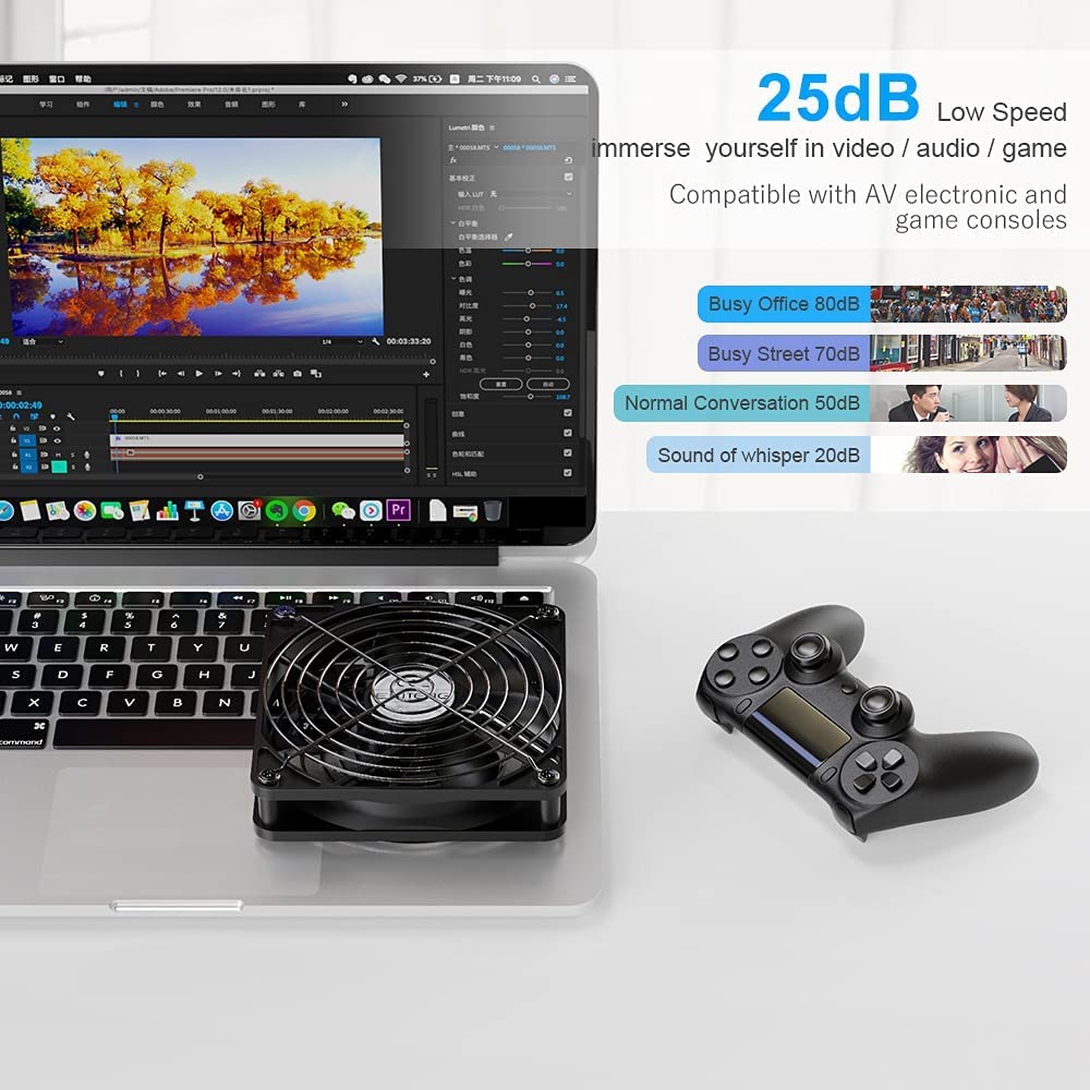 ELUTENG 120mm Fan With 3 Speed 5V USB Powered Case Fan 1500PRM Gaming PC Portable Cooling Suitable for Tablet TV Receiver Router DVR Play Station Xbox Computer and More