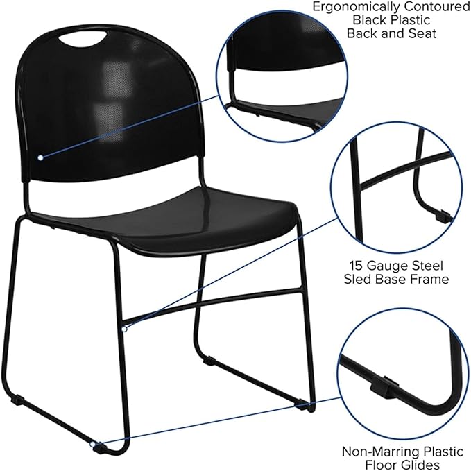 Flash Furniture HERCULES Series 880 lb. Capacity Black Ultra-Compact Stack Chair