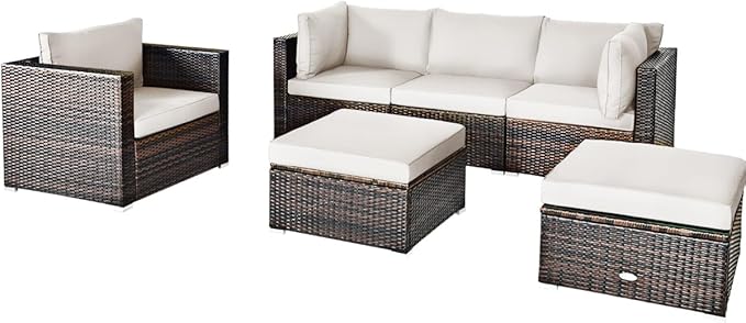 Tangkula 6 Pieces Wicker Patio Furniture Set, PE Rattan Outdoor Sectional