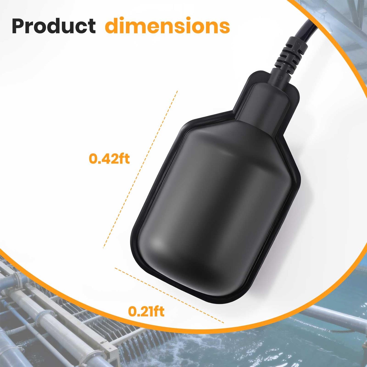 Float Switch (Plugless) IP68-Rated Automatic Water Level Controller,Automatic Level Sensor for Tanks,Septic Tanks, and Sewage Systems, with Counterweight ,Non-Corrosive PP Casing (9.8-Ft)