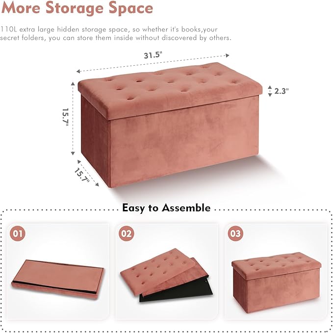 B FSOBEIIALEO Folding Storage Ottoman, Long Ottomans Shoes Bench, Velvet
