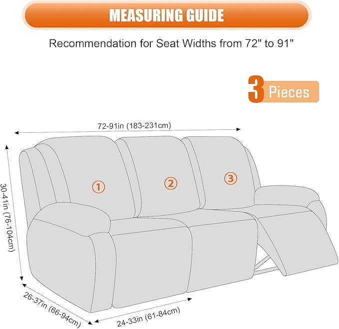 VANSOFY Recliner Covers, 3-Pieces Stretch Reclining Couch Covers