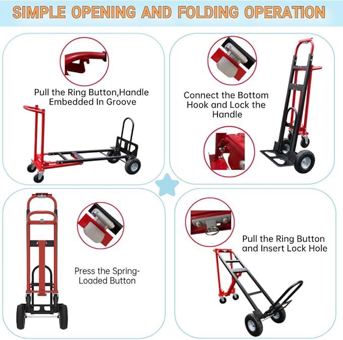 Red Convertible Hand Truck Dolly Cart